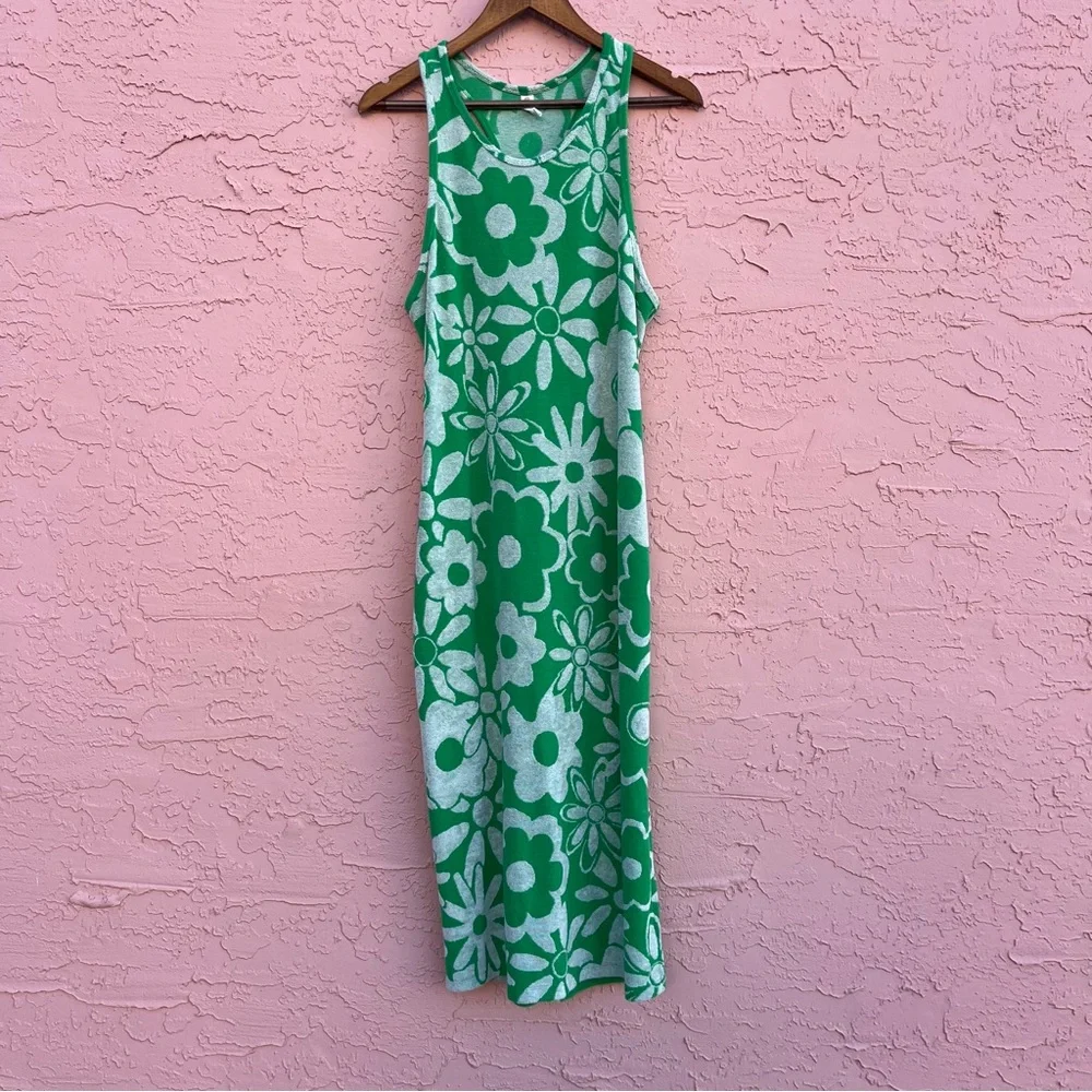 Daily Practice by Anthropologie Terry Cloth Dress Green White Size Large - Picture 2 of 7